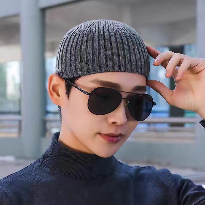 Melon hat European and American style knitted hat men's autumn and winter solid color pullover hat women's warm wool hat cold hat windproof versatile
