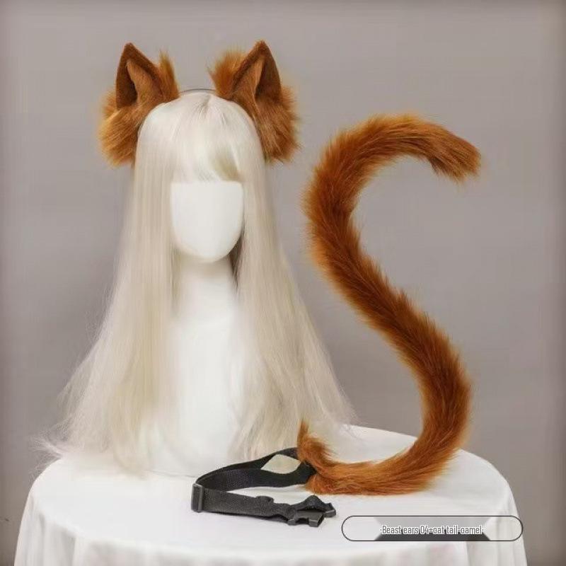 Plush Animal Ear and Tail Set - Cat Ears, Wolf Ears, and Tail Headband