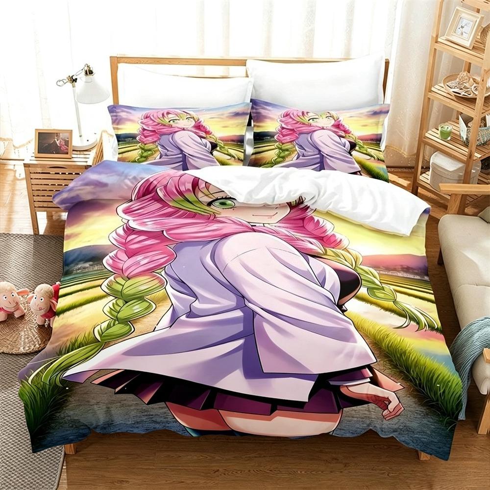 Kawaii Kanroji Mitsuri 2/3 Piece Bedding Set Luxury Comforter Set with Queen King Size Cool Two household goods Anime bed shee