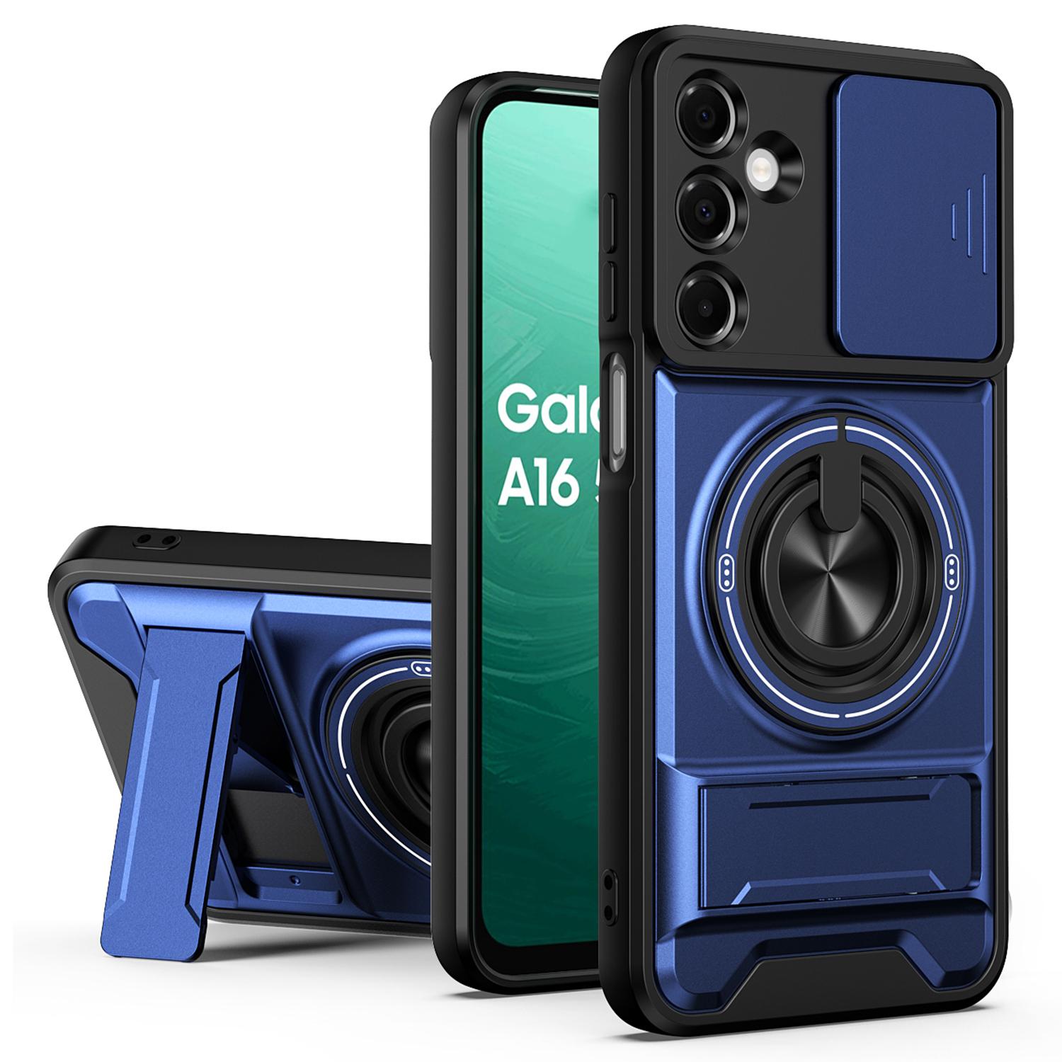 

For Samsung Galaxy A16 5G / 4G Magnetic Case Ring Holder Foldable Kickstand TPU PC Phone Cover with Camera Lens Slider