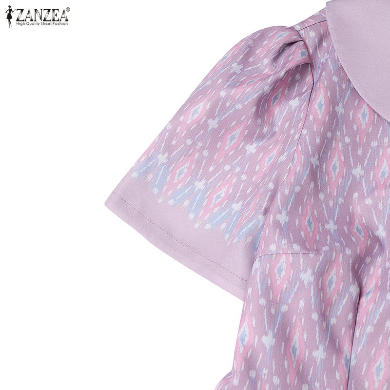 ZANZEA Women Summer Doll Collar Casual Short Sleeve Print Dress