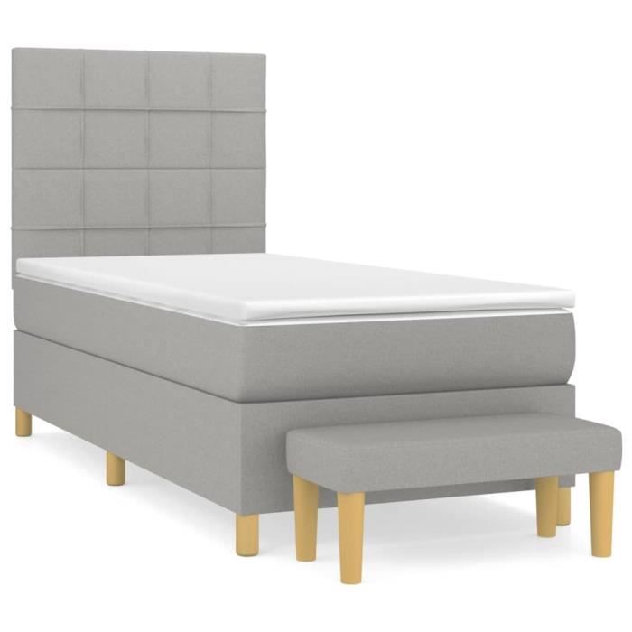3137109 vidaXL Lit à sommier tapissier avec matelas Gris clair 80x200 cm Tissu
