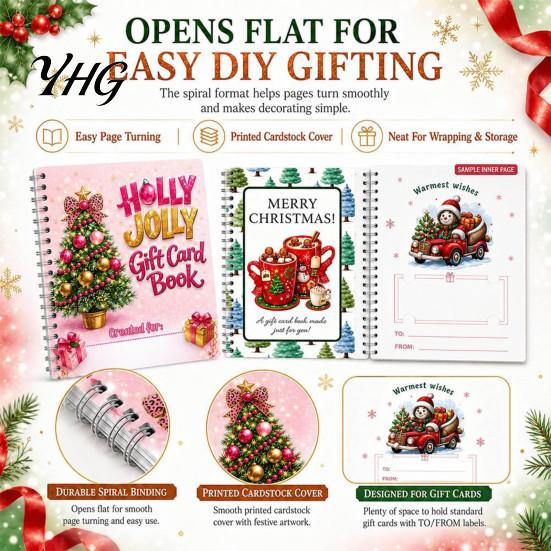 Christmas Gift Card Holders Spiral Bound Book, Vibrant Festive Design Keepsake Booklet, Winter Celebration Cards Compact Decorative Present Holder for