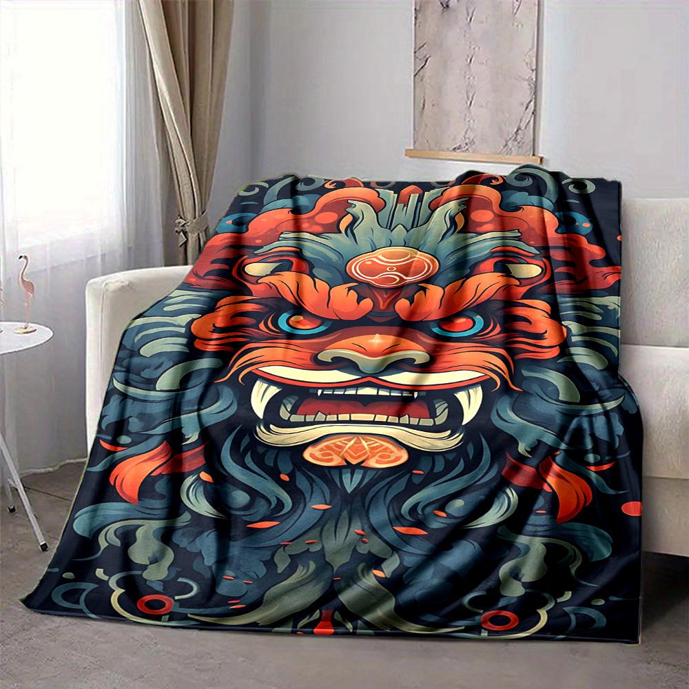 

1pc Mask Taotie Print Blanket Lightweight Flannel Throw Blanket For Sofa, Bed, Living Room, Office, Outdoor Travel, Camping 80cmx120cm