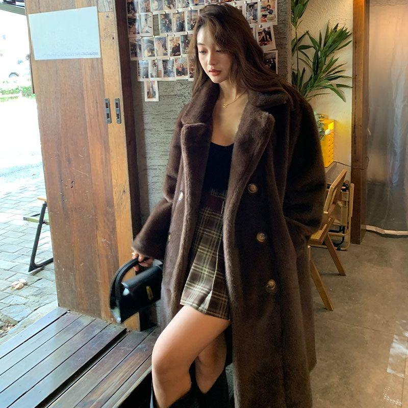 Fashion Women Faux Mink Fur Coat Winter Warm Plush Jacket Long Comfortable Eco Friendly Outerwear