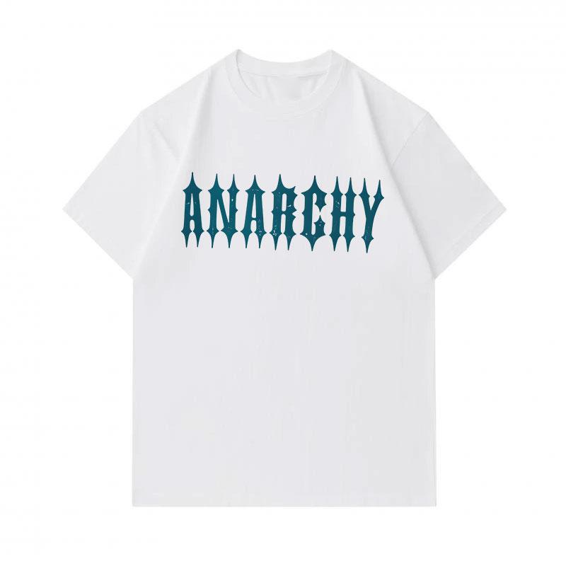 Men's 100% Cotton Crew Neck Short Sleeve T-Shirt, Casual Anarchy Spiky Gothic Text Print Breathable Soft Summer Everyday Tee for Daily Wear