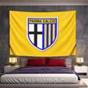 A Shield Design with a Black Cross and Vertical Yellow and Blue Stripes. Patterned Tapestry for Bedroom and Living Room Home Decor
