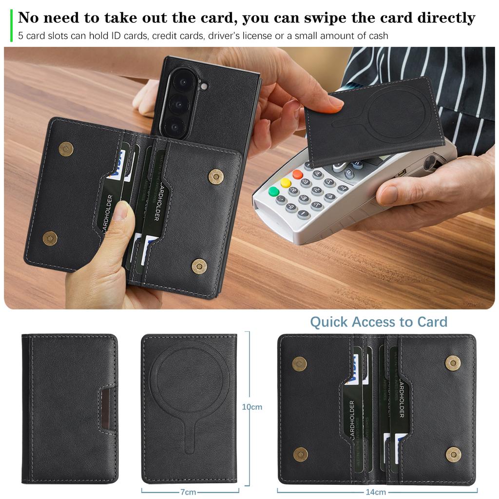 For Samsung Galaxy Z Fold7 5G Kickstand Case Bi-fold Card Bag PU Leather Coated TPU Cover Magnetic Case