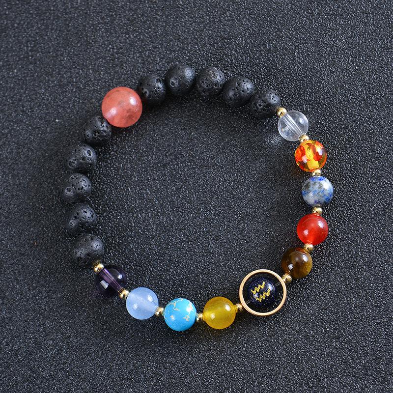 Solar System 12 Constellation Bracelet For Men And Women Volcanic Stone Hand Beaded Colored Stone Stretch Hand