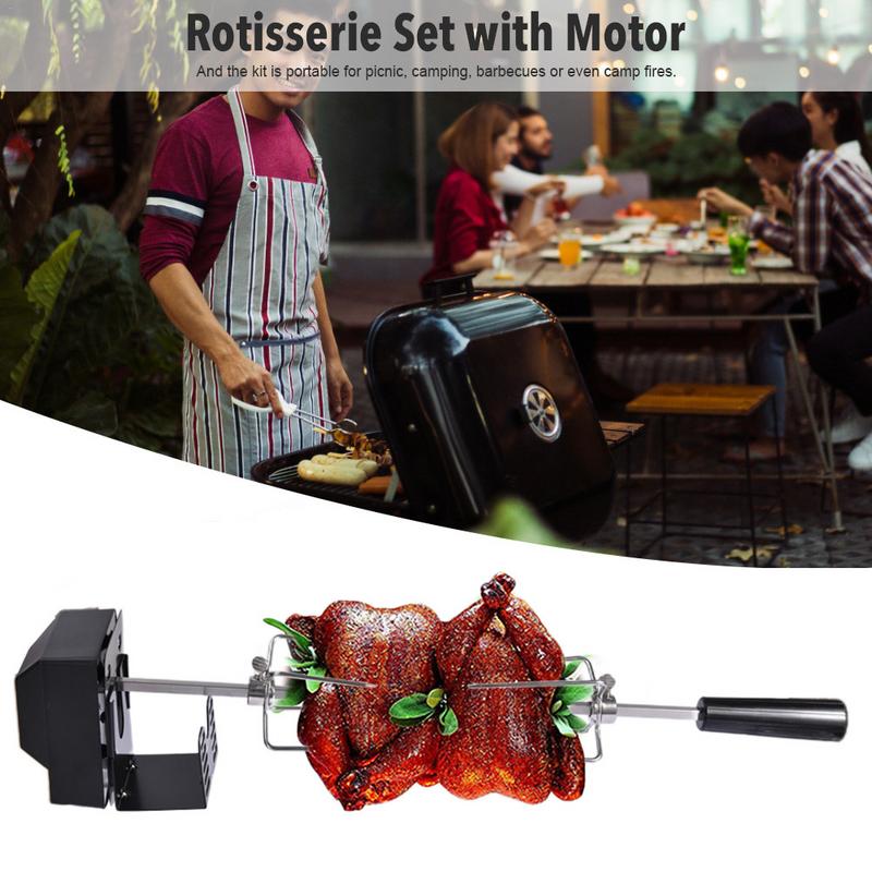 Automatic Electric BBQ Grill Rotisserie Kit With Motor Outdoor Spit Roaster Rod Charcoal Pig Chicken Beef Camping Cooking Tools