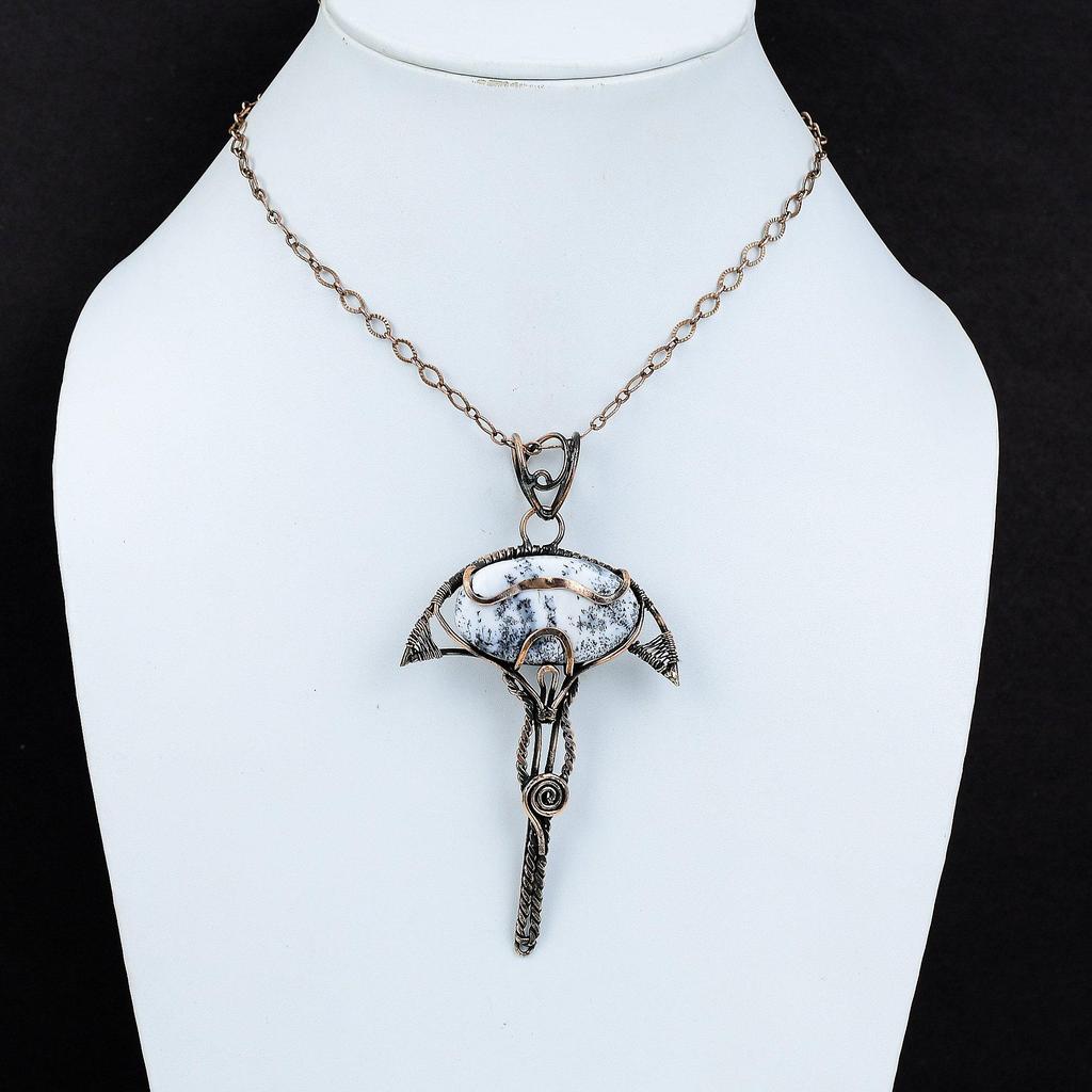 Dendrite Opal Pendant Copper Wire Wrapped Pendant Decent Pendant Copper Jewelry Handmade Pendant Wire Wrap Gemstone Jewelry Anniversary Gift