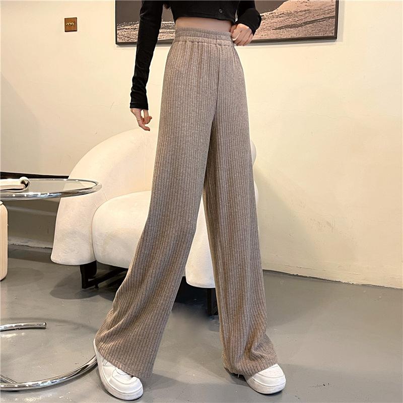 Nové Jarní a Podzimní Meruňkové Sametové Široké Ležérní Kalhoty Dámské S Vysokým Pasem Až na Zem Volné Rovné Kalhoty Dámské