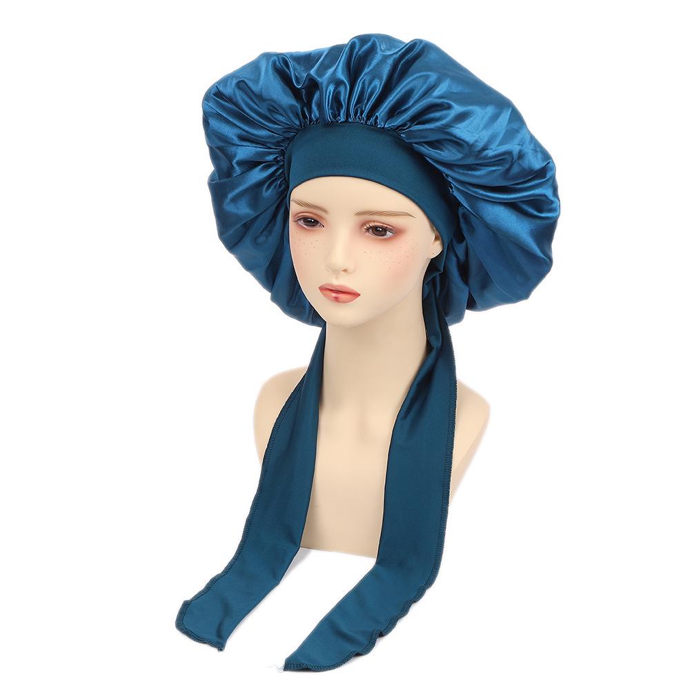 Damen Satin Schlafhaube mit breiter Krempe und Schleife