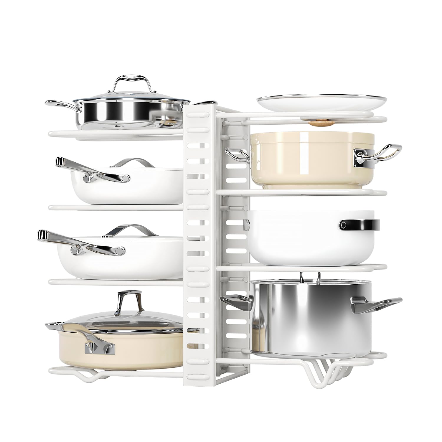 

LUCKYSHIN Pot Storage Frying Pan 8 Frying Pan Under Kitchen Storage Pot Lid Height Adjustable 8 Rack, Storage, Tiers, Rack, Multi-Function Storage, белый