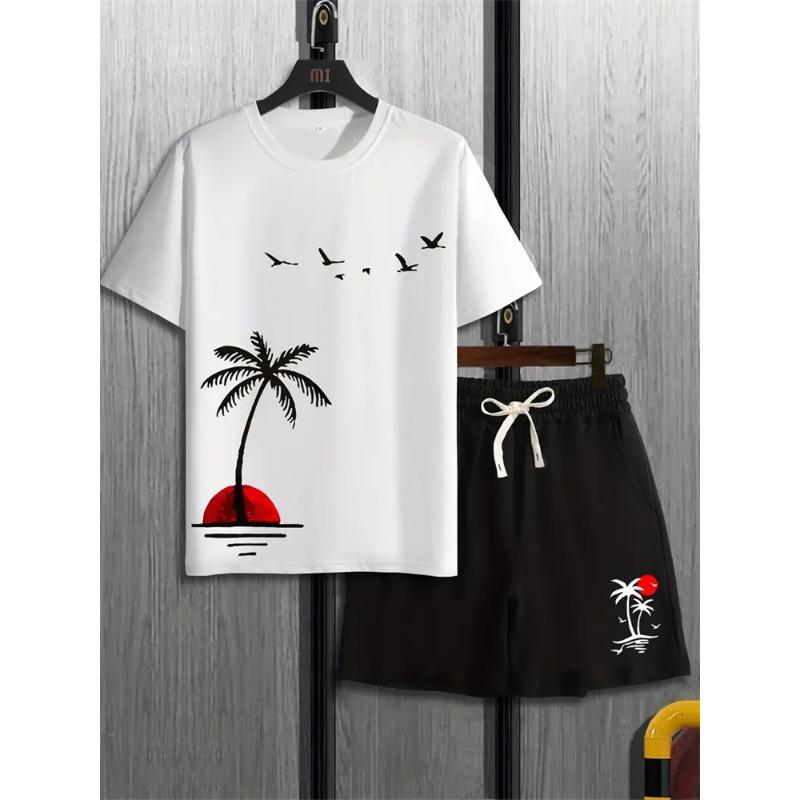 Summer Men's Suit Sportswear Fashion Casual Short Sleeve Vacation Style Gradient Printing Men's T-Shirt Shorts Suit Menswear