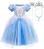 Princess Dress Cosplay 4 Piece Set Blue Dress Kids Costume Perfect for Gift [TYHTYM] Children's (Cinderella Dress/Crown/Cane/Necklace) 105-120CM