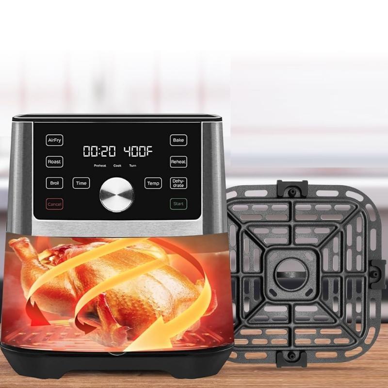 

Easy to Clean 6QT Air Fryer Oven Grill Rack Crisper Plate Square Tray Fit For Steak Vegetables Kitchen Appliances China Mainland