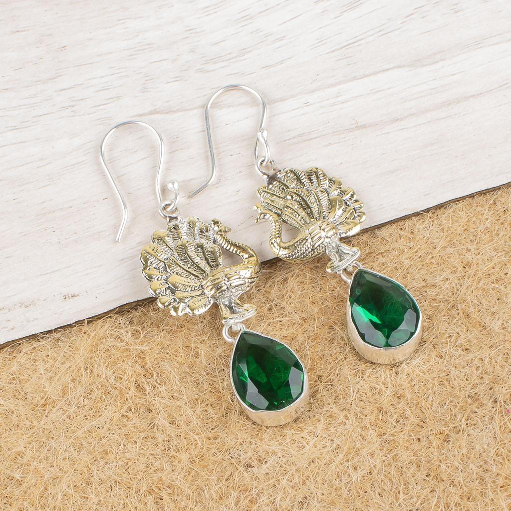 Emerald 925 Solid Sterling Silver Earrings, Handmade Gemstone Earrings Jewelry, Gifts For Wife Brand New Earrings