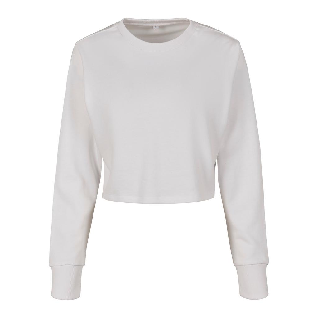 Build Your Brand Womens/Ladies Cropped Terrycloth Crew Neck Jumper