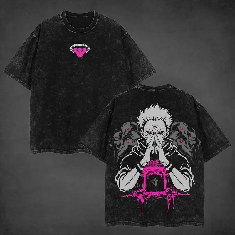 Jujutsu Kaisen Sukuna Grafické tričko | Vintage vypraná Anime Streetwear Oversized košile