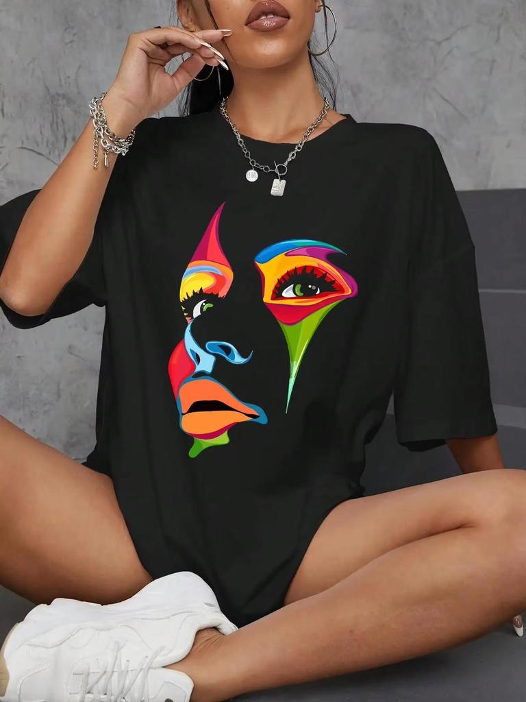 Women's Plus Size T-shirt Graphic Short Sleeve Clothing Top, Loose and Casual, Soft and Comfortable Breathable, Outdoor Sports