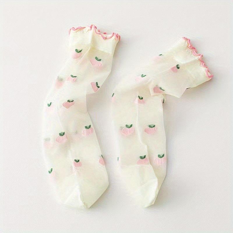 

Женские летние ультратонкие носки с принтом, фруктовые чулки, клубничные чулки, милые хрустальные носки One size