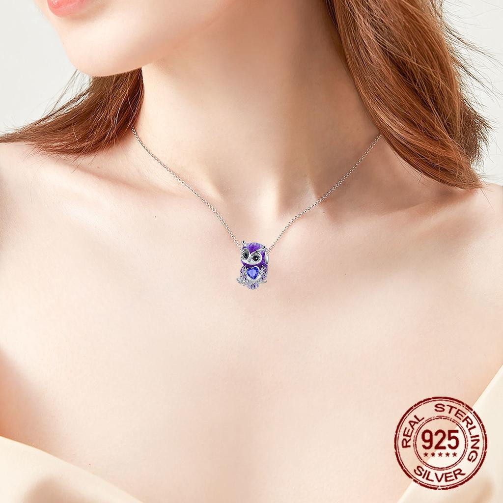 Copper Animal Purple Owl Zircon Pendant Charm Compatible With Authentic Charm Bead Charms Bracelets Women Do It Yourself Jewellery Gift