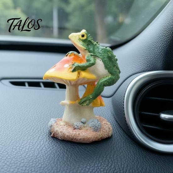 Atmospheric Micro Landscape Decorations Resin Frog on Mushrooms Figurine, DIY Bonsai Ornament, Realistic Statues for Indoor Plants Waterproof