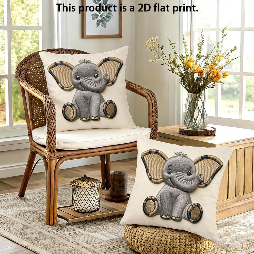 2pcs Cute Jungle Baby Elephant Throw Pillow Covers Set of 2 Soft Linen Decorative Cushion Cases for Sofa Bedroom Living Room