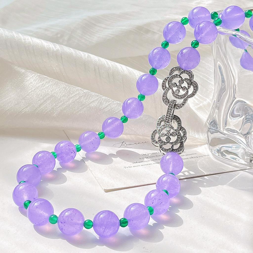 Wind Retro Natural Chalcedony Imitation Jadeite Violet Quartz Rock Design Sense Collarbone Chain Necklace, Guarantee