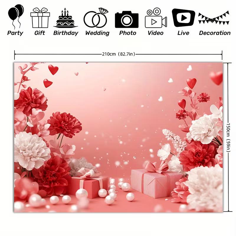 2D Pink Valentine Background, Red White Flowers & Gift Boxes Backdrop