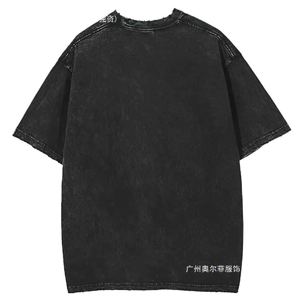 Vintage-Waschung Kurzarm Porträt-Print T-Shirt Sommer