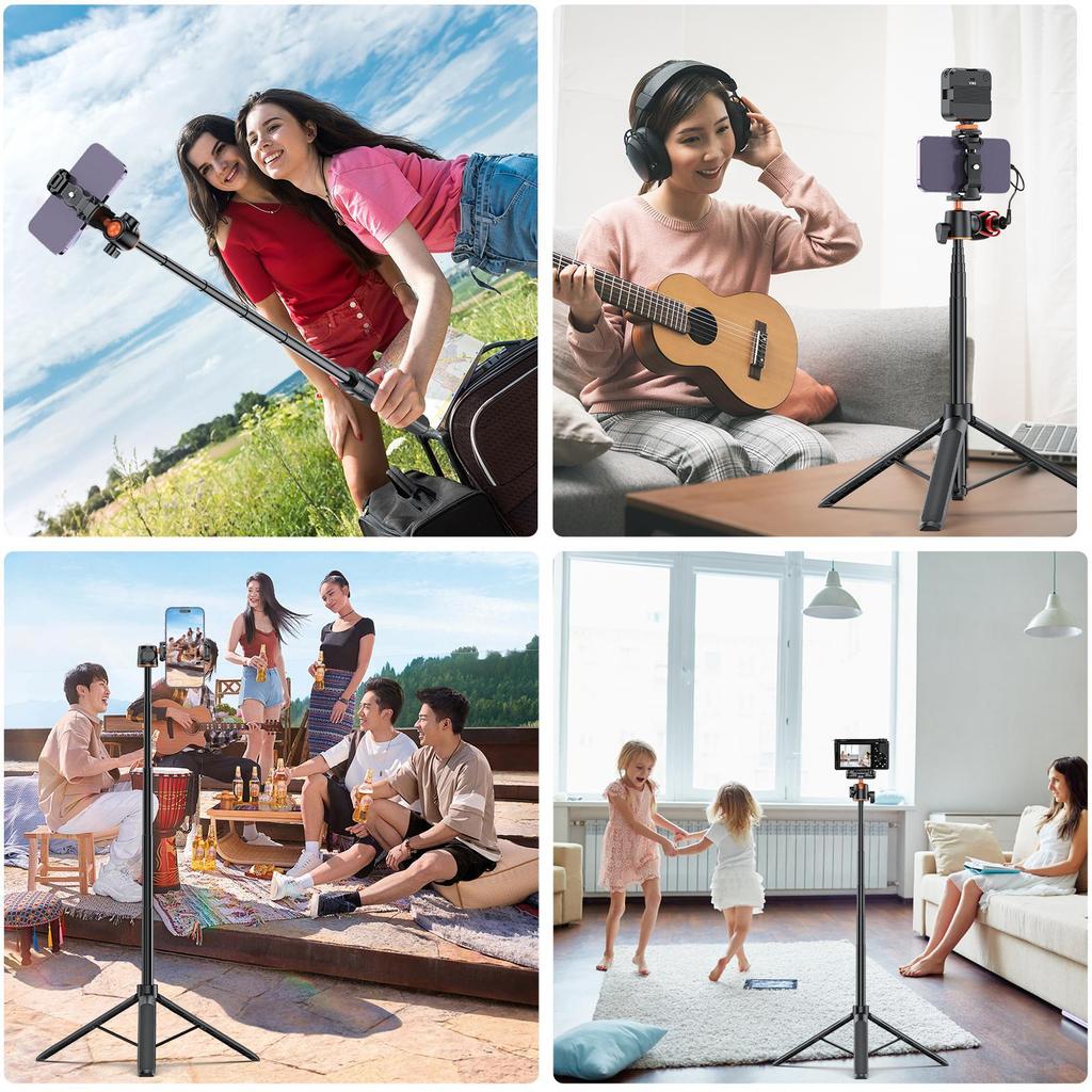 Fat Cow Portable Action Camera Selfie Stick with Tripod & Telescopic Extension for Phones & Mirrorless Cameras