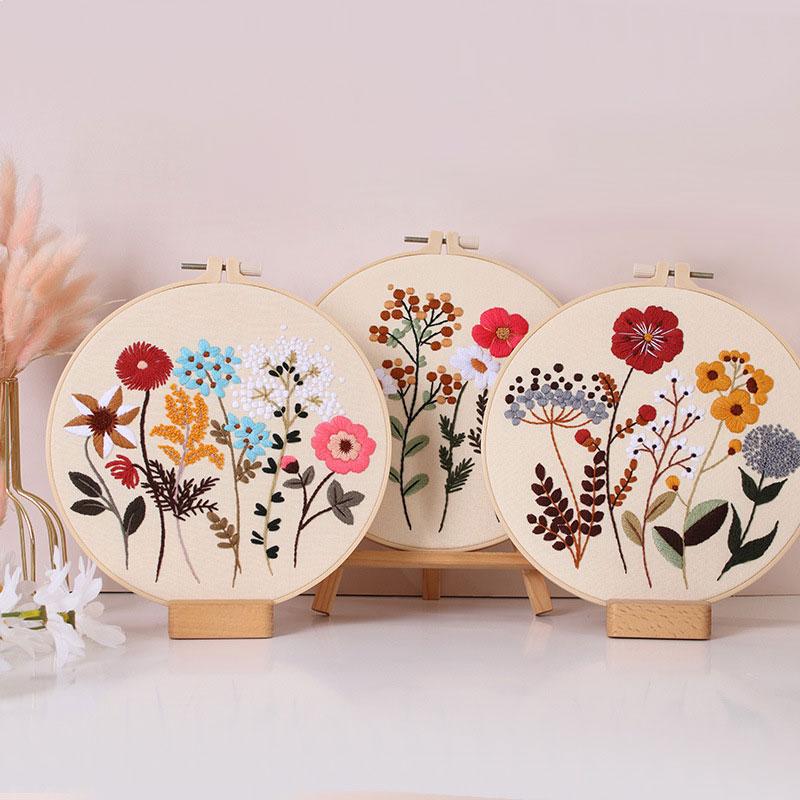 Flower Embroidery Starter Kit DIY Cross Stitch Set Beginner Wreath Printed Sewing Art Craft Painting Home Decor Needle Art
