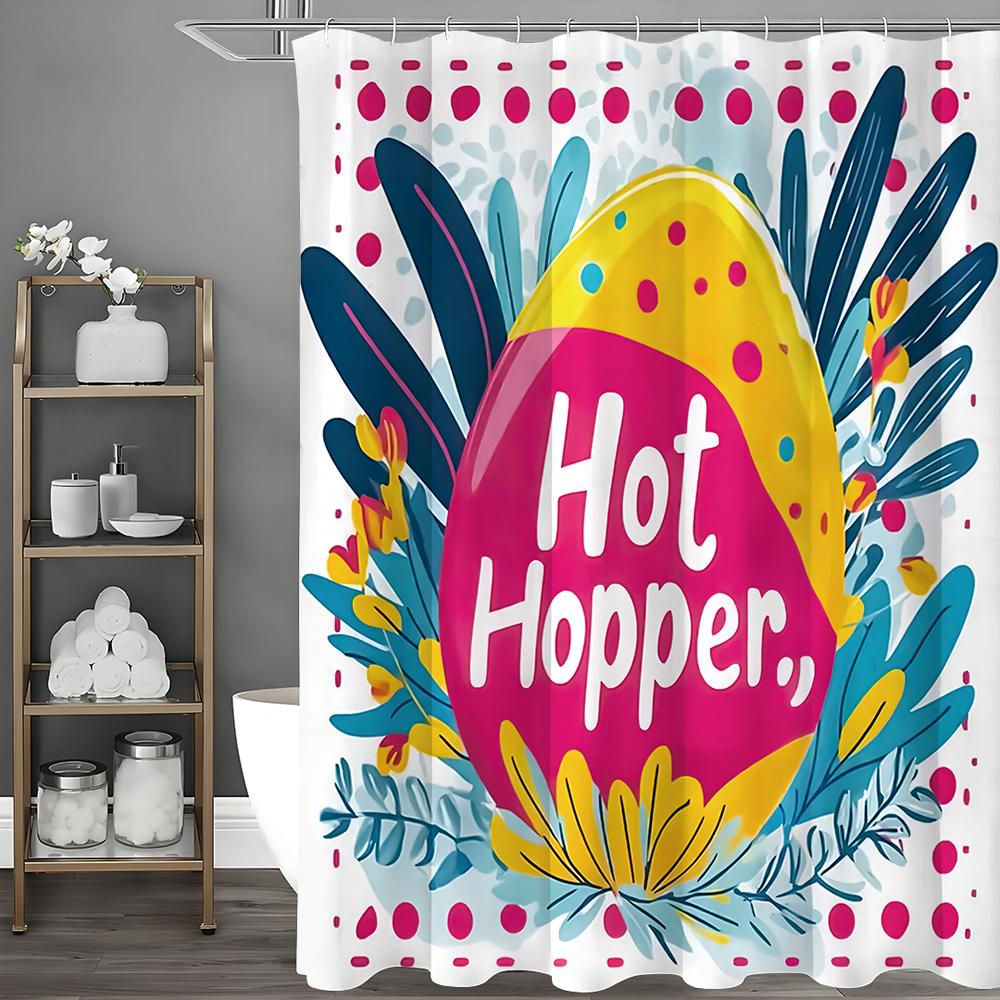 Colorful Eggs and Flowers Decorative Shower Curtain, Bathroom Decorative Shower Curtain, Waterproof Shower Curtain with Hooks