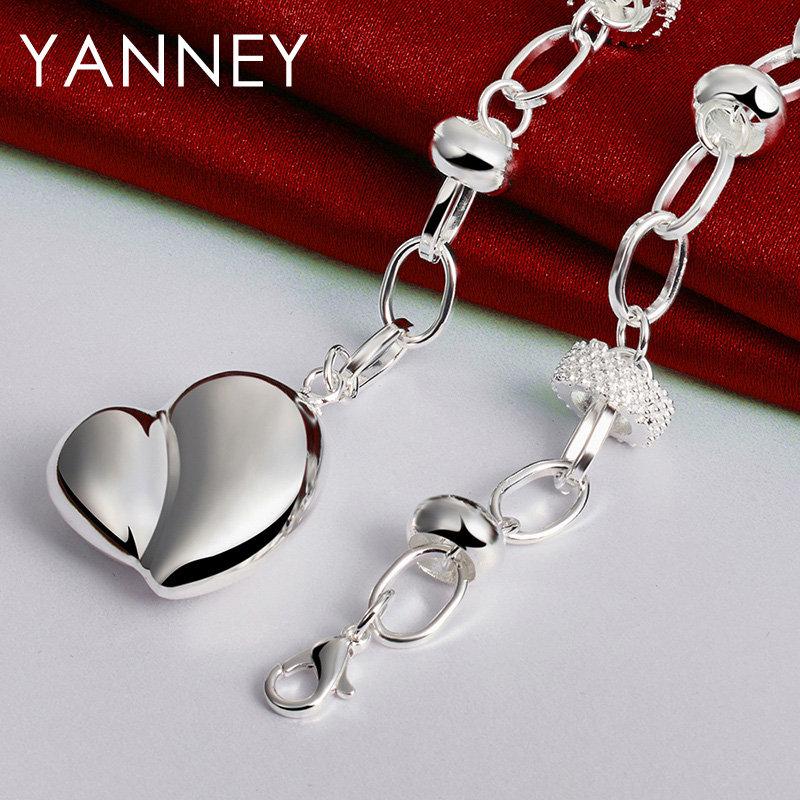 New 925 Sterling Silver 18 Inches Smooth Heart Necklace For Men Women Fashion Hip Hop Charm Gift Jewelry Wedding