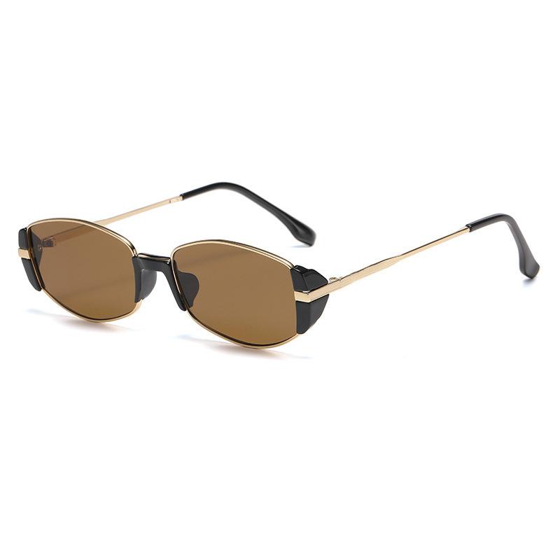 2026 New Modern Retro High-End Tea Color Narrow Frame Small Brown Sunglasses for Women with Square and Round Faces Slimming Cat Eye Sunglasses