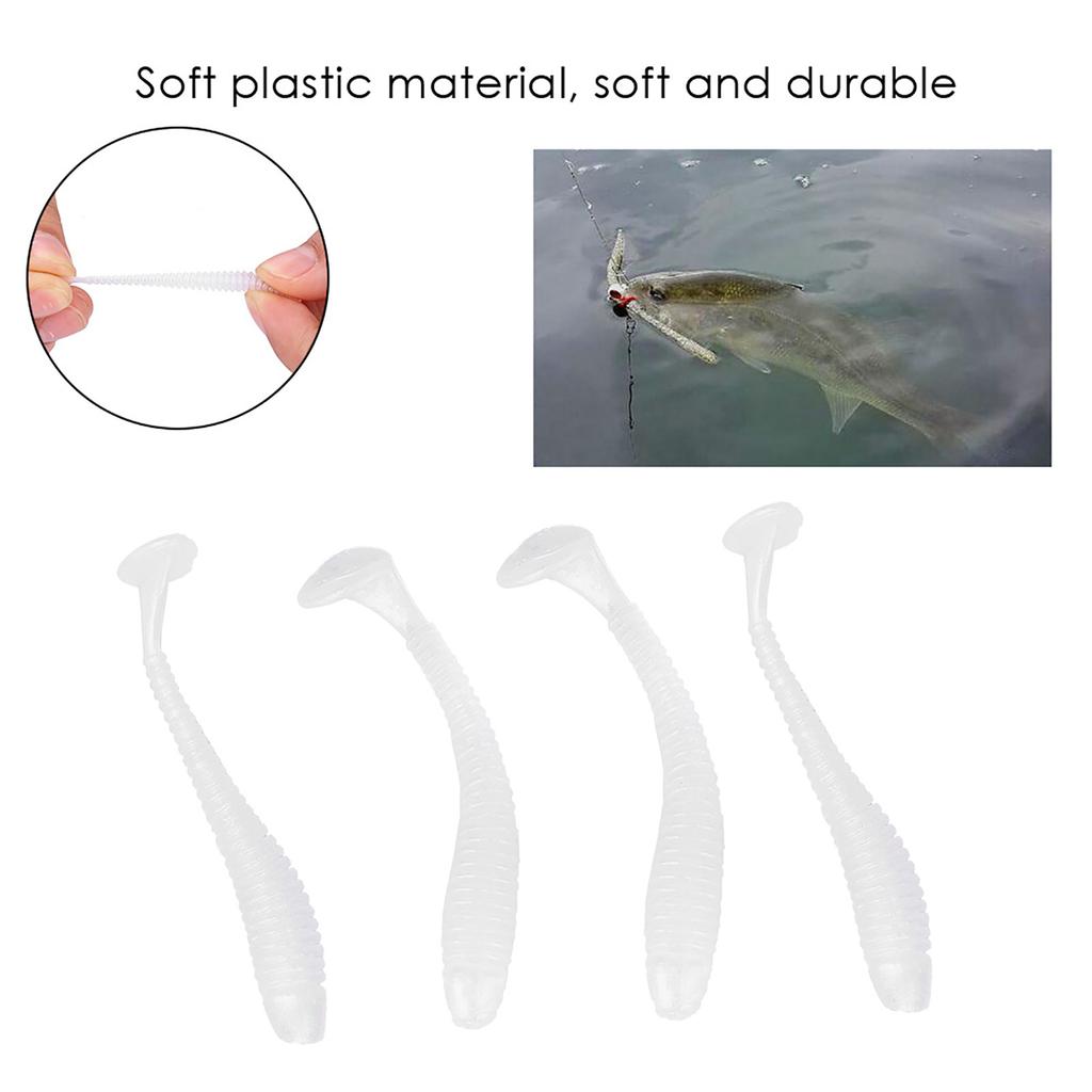 50PCS 5cm Soft Plastic Fishing Lures T tail Grub Worm Baits Fish Tackle Accessory Pearl White