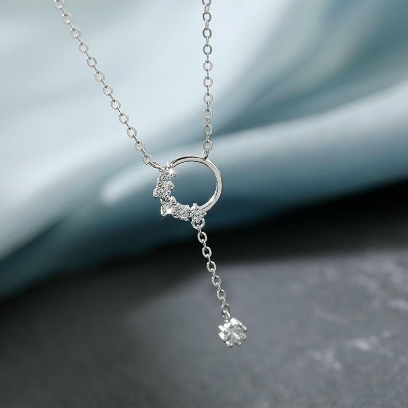 ANENJERY Shiny Zircon Round Circle Long Chain Tassel Necklace for Women Party Wedding Necklace Jewelry Gifts S-N713