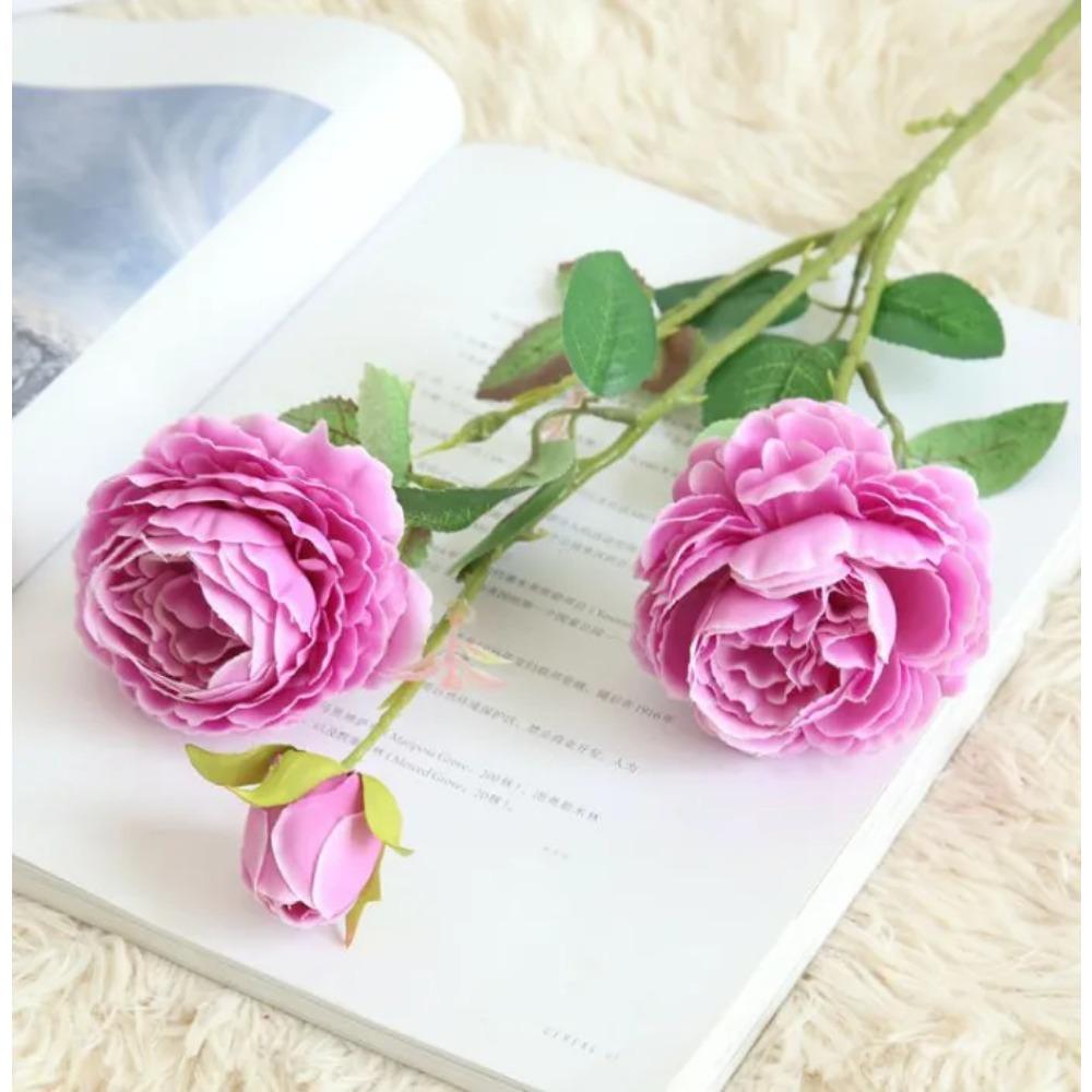 

YO CHO Rose Artificial Flowers 3 Heads Pink White Peonies Silk Flower Wedding Garden Decoration Fake Flower Bouquet Peony Color фиолетовый