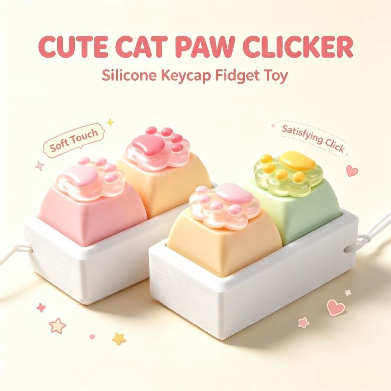 Cute Cat Paw Fidget Keycap Toy 2-Key Stress Relief Push Pop Keychain Portable Mini Keyboard Toy For Teens & Women