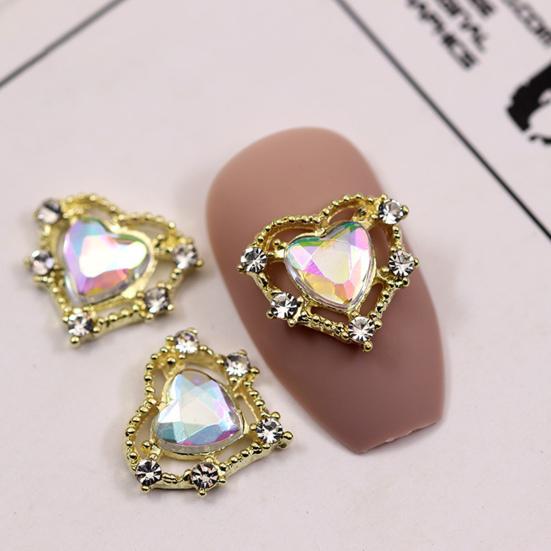 10Pcs Manicure Decor Sparkling Stunning Visual Effect Three-dimensional DIY Nail Heart Colorful Fake Diamond Nail Alloy Ornament Nail Supplies