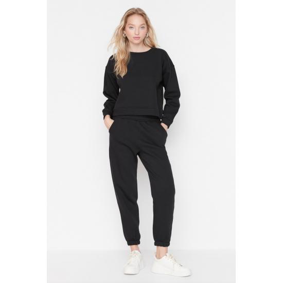 Set de trening tricotat din lână bej cu model obișnuit