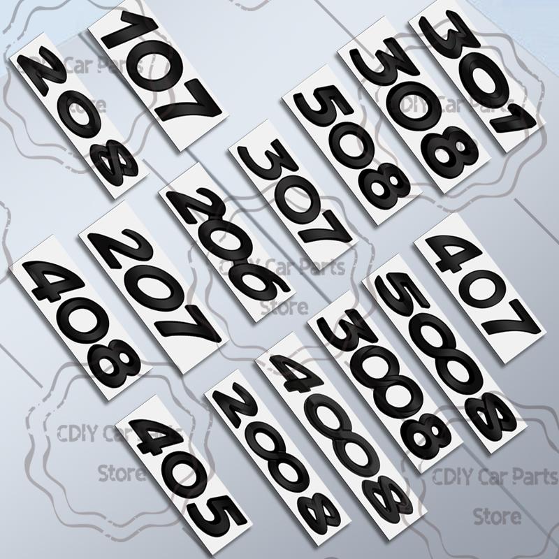 Car Sticker For u333 2008 3008 4008 5008 107 407 308 408 508 307 301 405 208 207 206 Black Letter Emblem Metal Badge Decals 333u