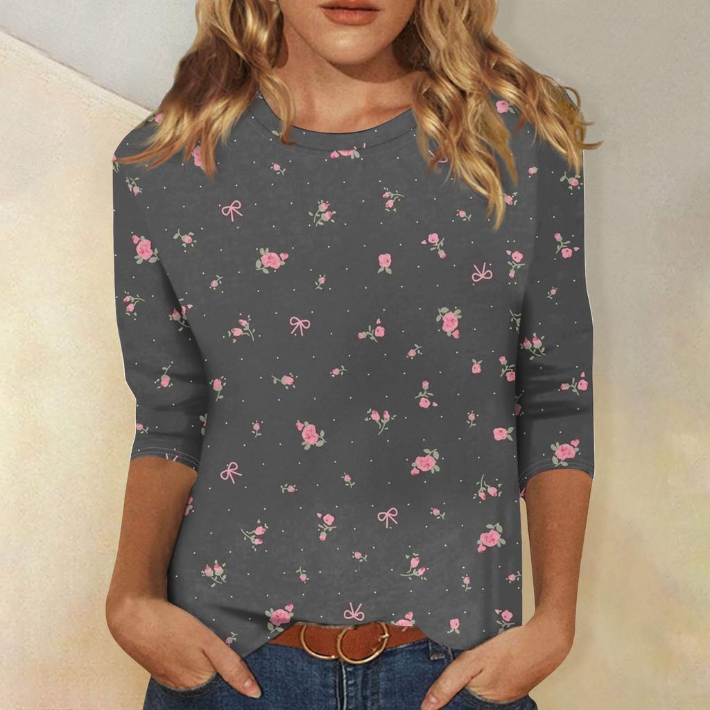 3/4 Sleeve Shirts For Women  Print Graphic Tees Blouses Casual Plus Size Basic Tops Pullover