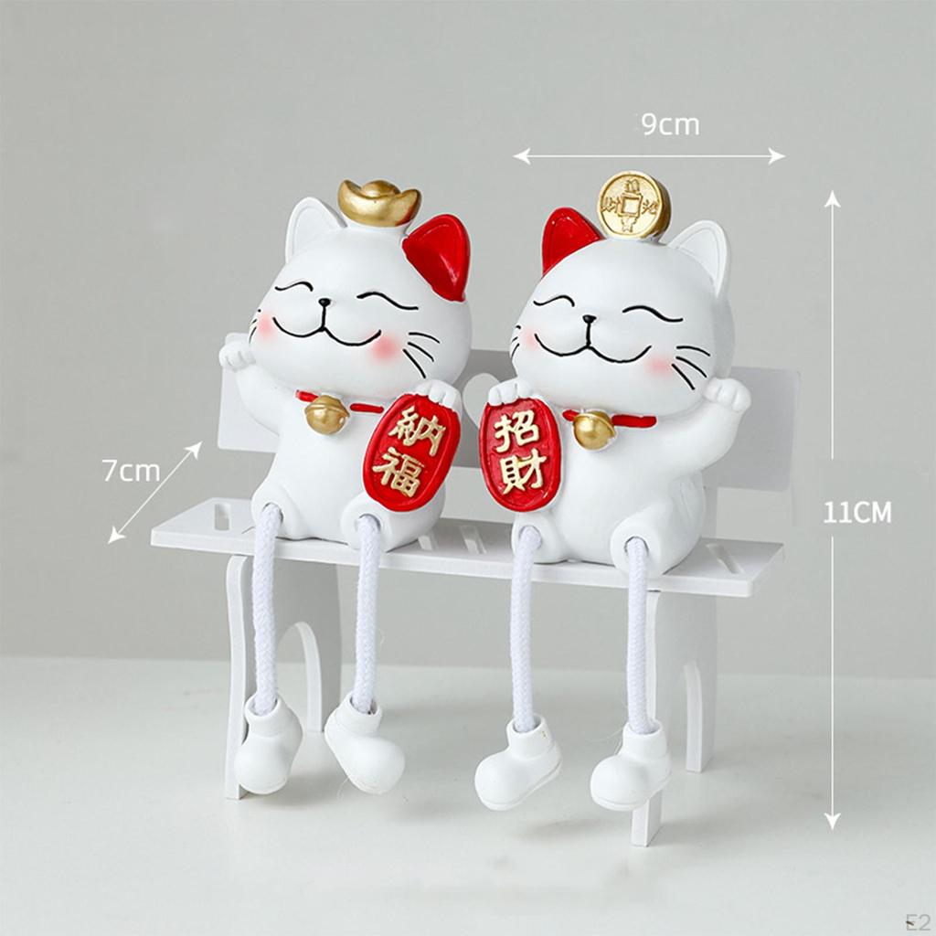 Chinese Lucky Cat Figurines, Animal Statue Resin Sculpture Cute Doll Waving Arm Crafts for Home