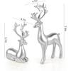 2 Pcs Christmas Reindeer Sculpture, Resin Elk Statues Deer Decorations for Home, Office, Bookshelf TV Stand, Living Room (Silver)