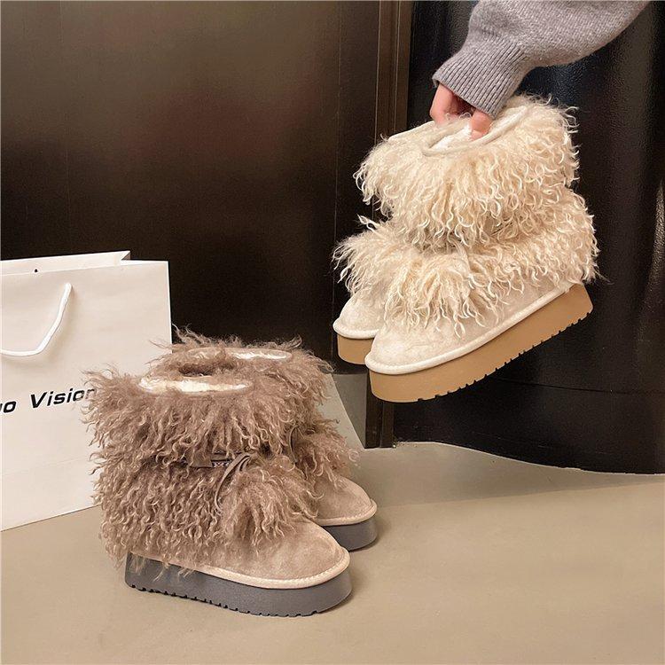 Very warm fluffy snow boots winter 2025 new piled thickened outdoor cotton shoes big head platform shoes