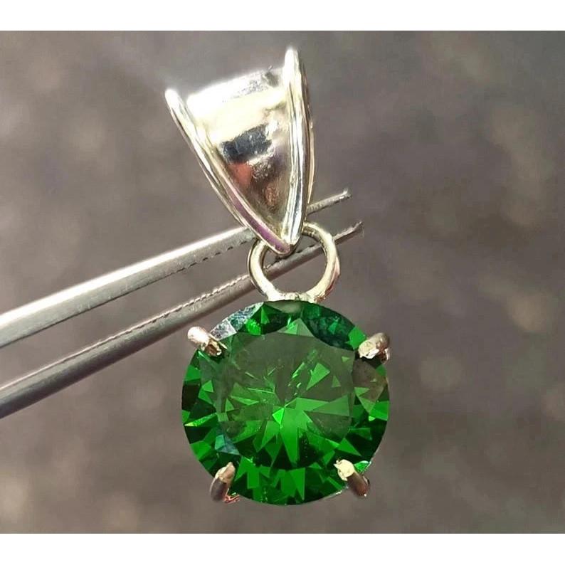 15 Karat Natürlicher Smaragd Rundschliff 925 Sterling Silber Zertifizierter Schmuck Anhänger