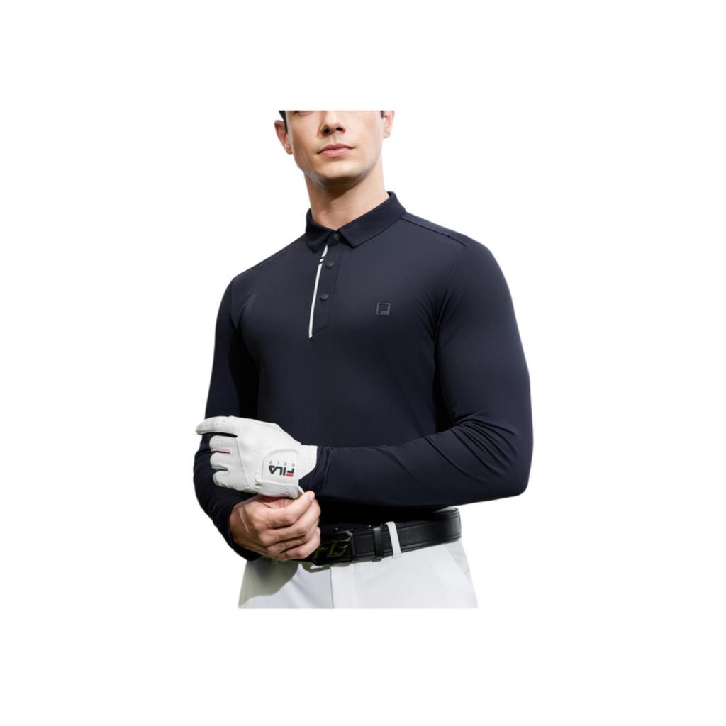 FILA Golf Series Solid Color Elite Long Sleeve Polo Shirt Men tops Legendary-Blue A11M415205F-NV